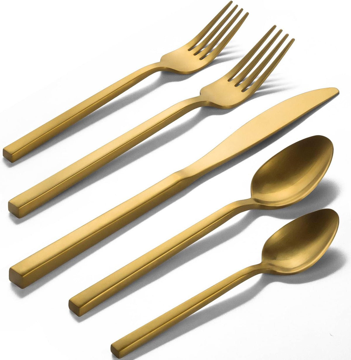 Alata Cube Gold 20-Piece Flatware Set, Forged Cutlery Set, Matte Gold Silverware Service for 4