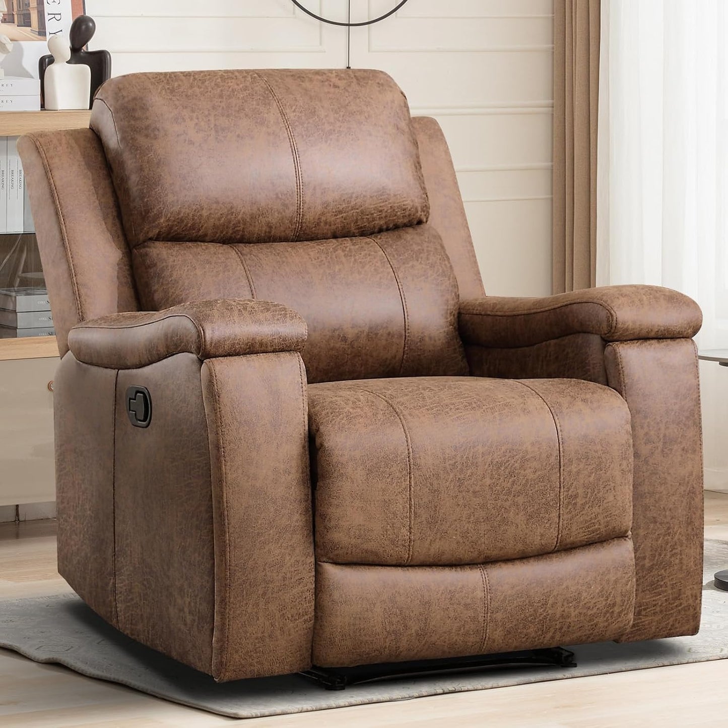 EBELLO Recliner Chair, Single Overstuffed Sofa Recliner, Breathable Faux Leather Manual Reclining