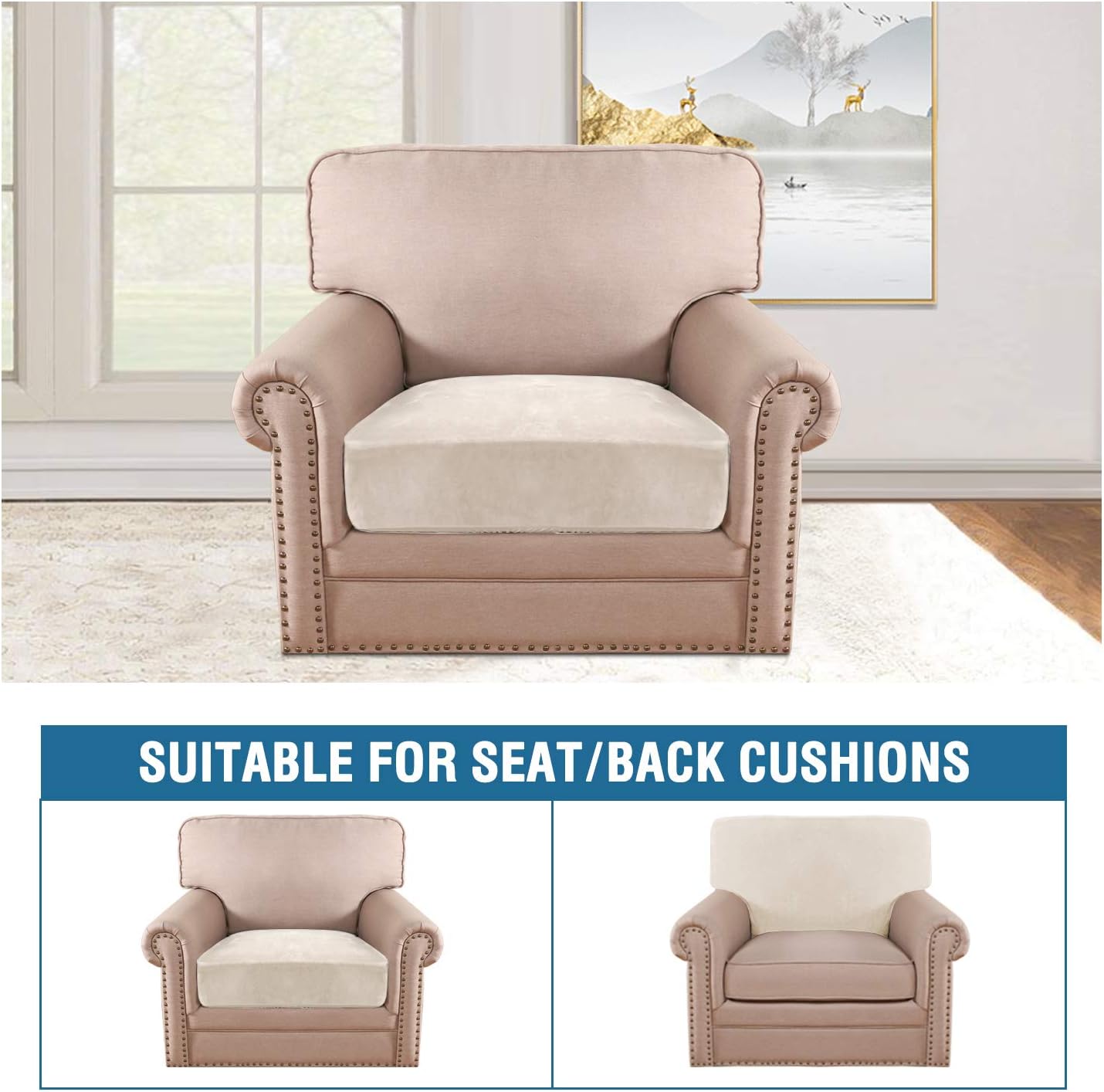 H.VERSAILTEX Velvet Stretch Couch Cushion Cover Plush Cushion Slipcover for Chair Cushion Furniture