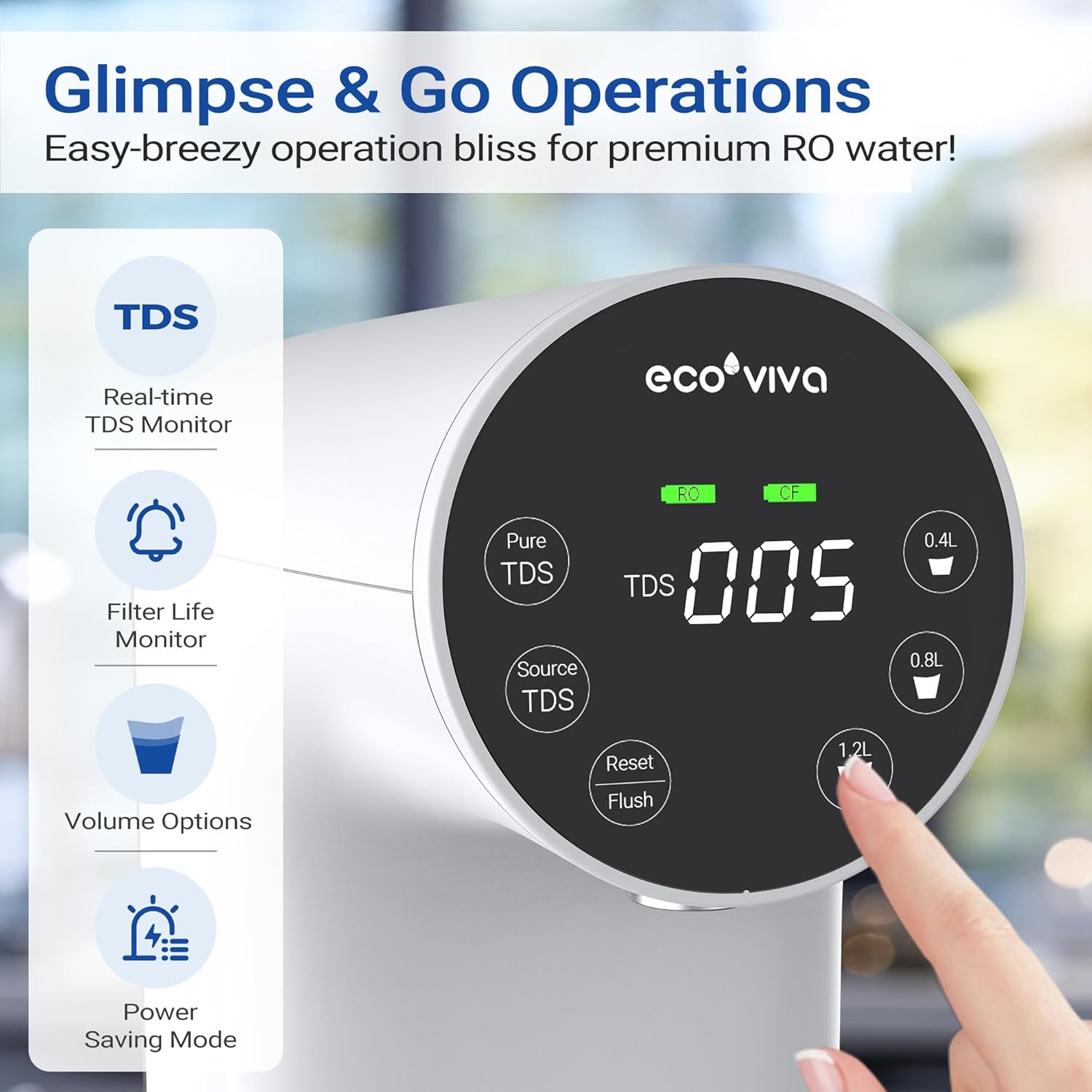 Ecoviva Countertop Reverse Osmosis Water Filtration System, Portable RO Water Filter Purifier with