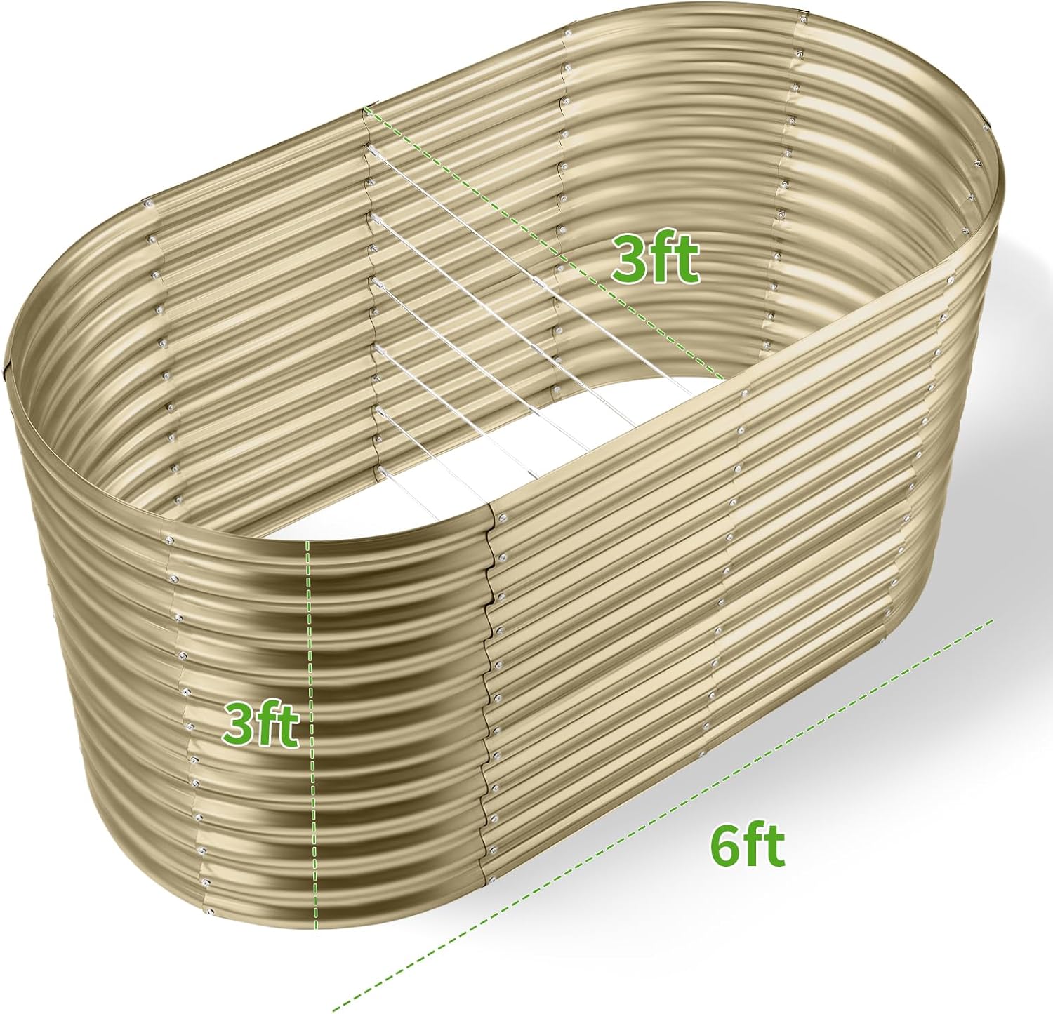 Land Guard 6x3x3ft Oval Galvanized Raised Garden Beds, Large-Capacity Metal Planter Box Outdoor