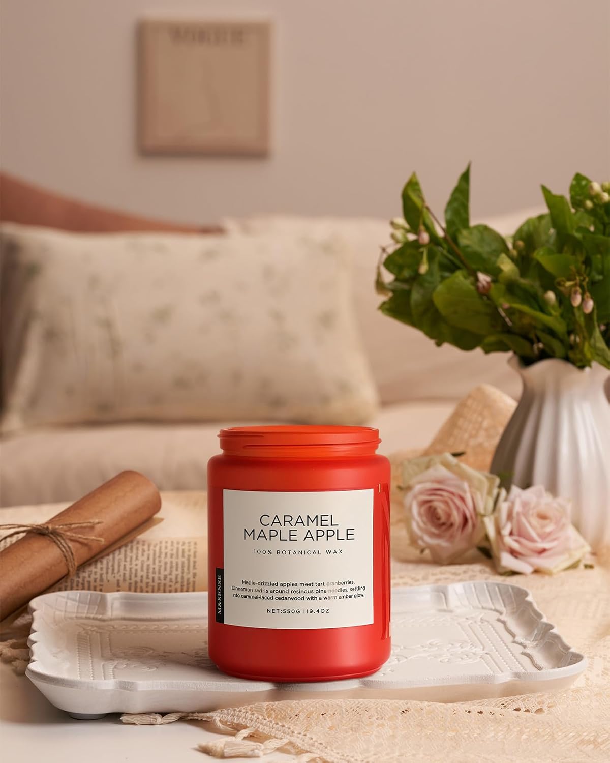 M&SENSE Caramel Apple Pie Candles for Home Scented, Natural Soy Wax 19.4oz Long Lasting 110 Hours