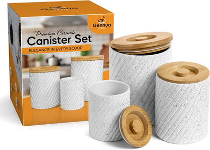 Ceramic Canister Set for Kitchen Countertop & Pantry – 3 Airtight Food Storage Containers for