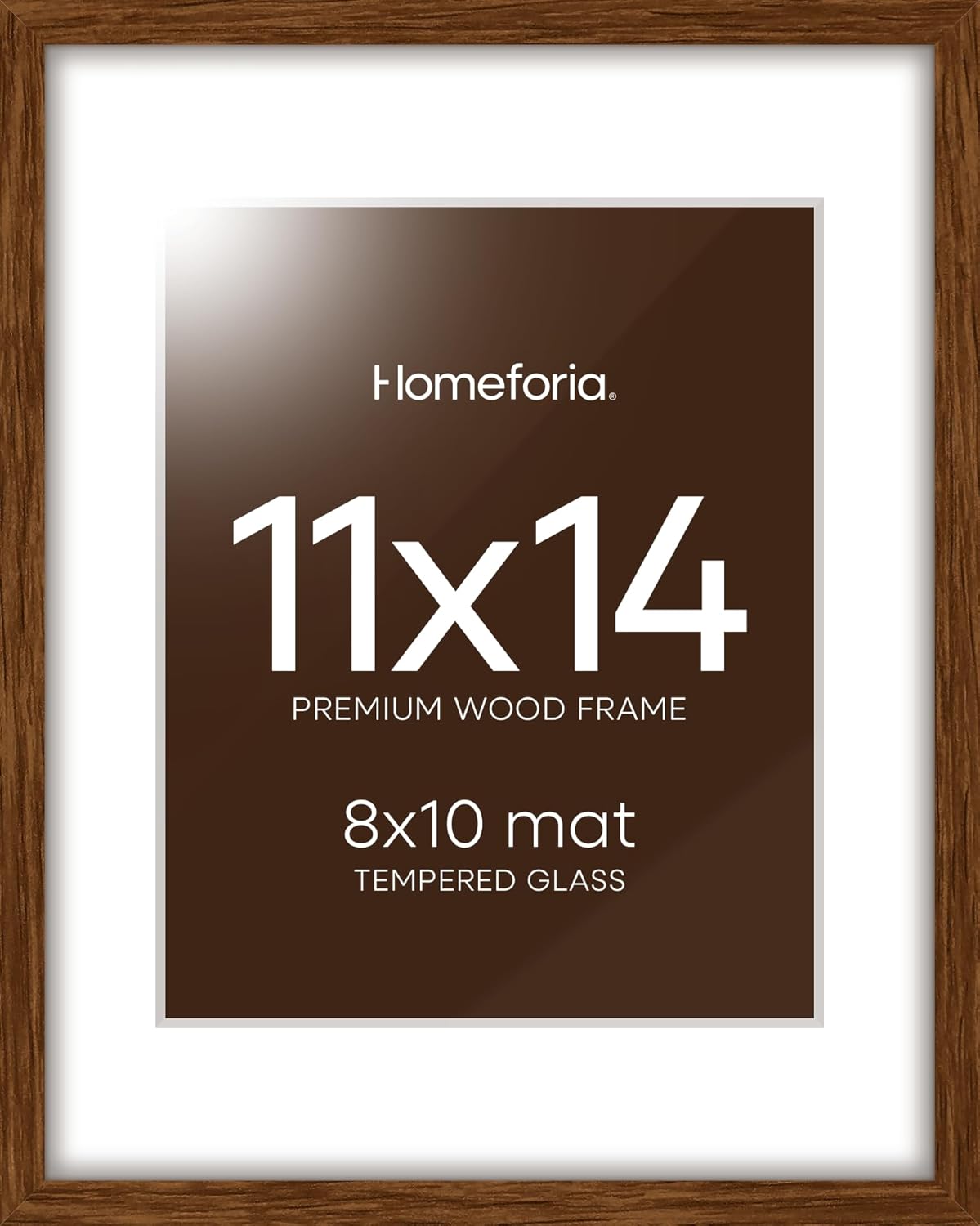 Homeforia 11x14 Brown Picture Frame, High End Dark Oak 11x14 Walnut Poster Frame with Mat 8x10, 11