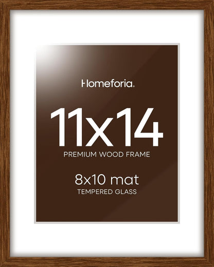 Homeforia 11x14 Brown Picture Frame, High End Dark Oak 11x14 Walnut Poster Frame with Mat 8x10, 11
