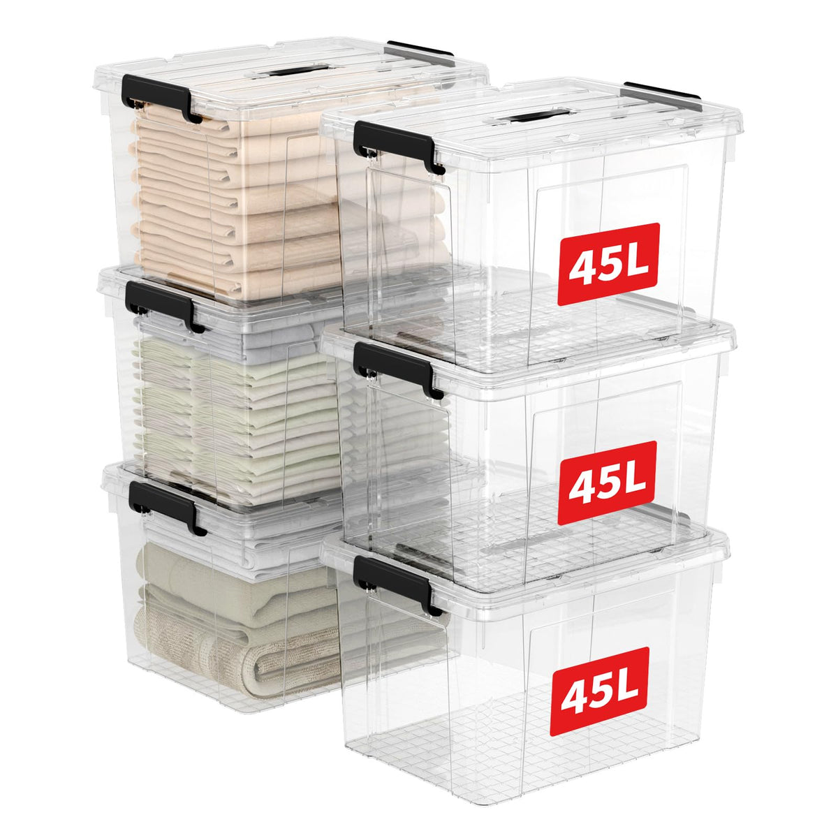 Cetomo Lidded Storage Bin with Handle, Storage Bins with Lid, Organizing Container with Secure