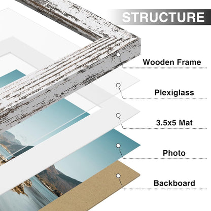 Vittanly 4x6 Picture Frames Set of 9, Shatter Resistant Plexiglass, Display 3.5x5 Pictures with Mat