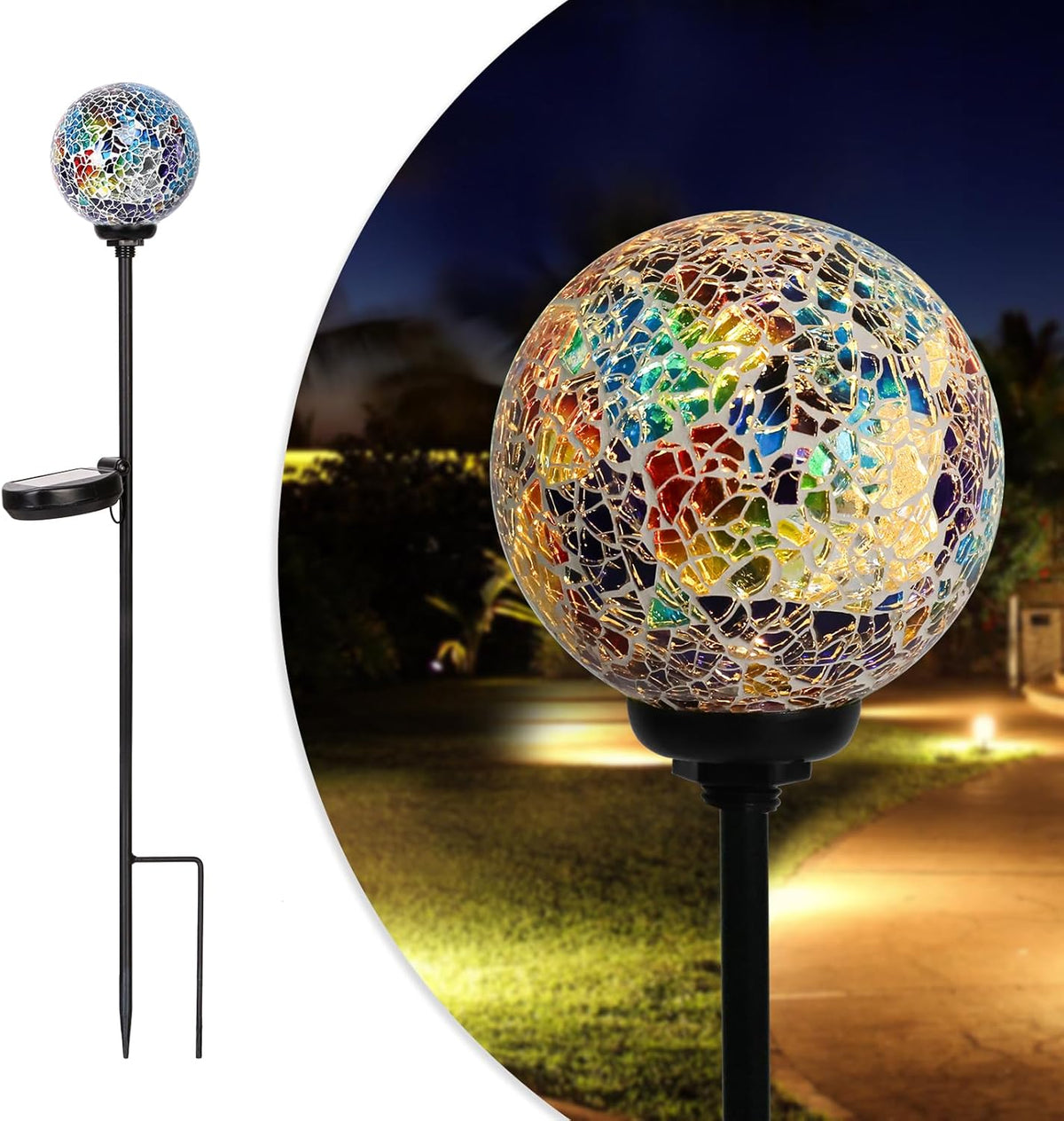 Solar Garden Lights Outdoor Decorative - Solar Gazing Ball Mosaic Garden Stakes Decorative
