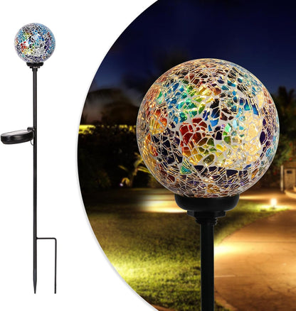 Solar Garden Lights Outdoor Decorative - Solar Gazing Ball Mosaic Garden Stakes Decorative
