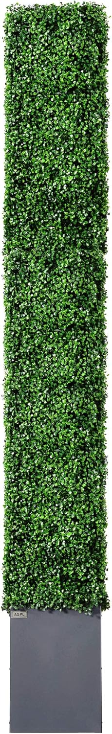 AGPL Upgraded Artificial Boxwood Hedge Wall with Dark Gray Stainless Steel Planter (96" Height 48"