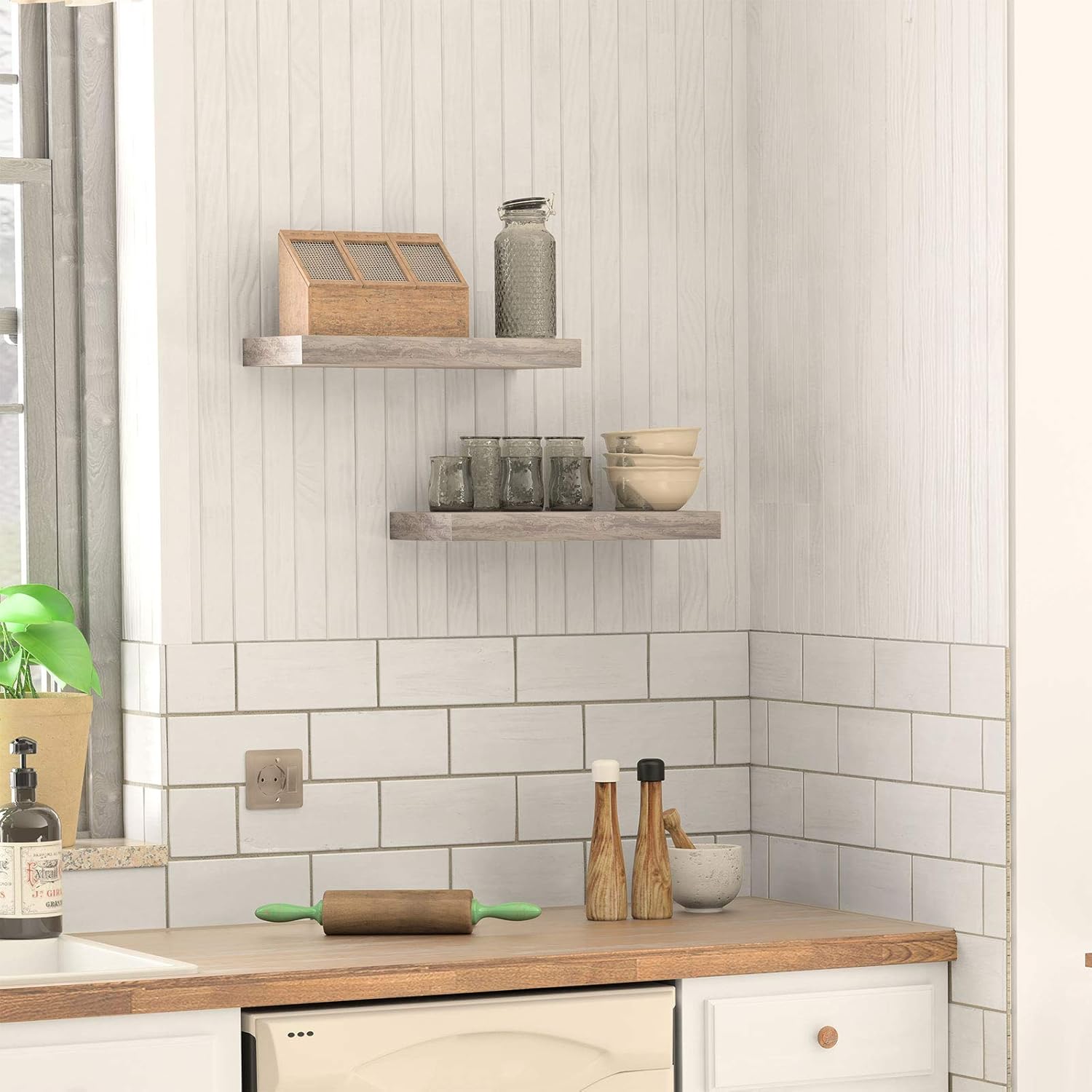 HOOBRO Floating Shelves for Wall, Wall Mounted Shelf Set of 2, 15.7" Hanging Shelf with Invisible