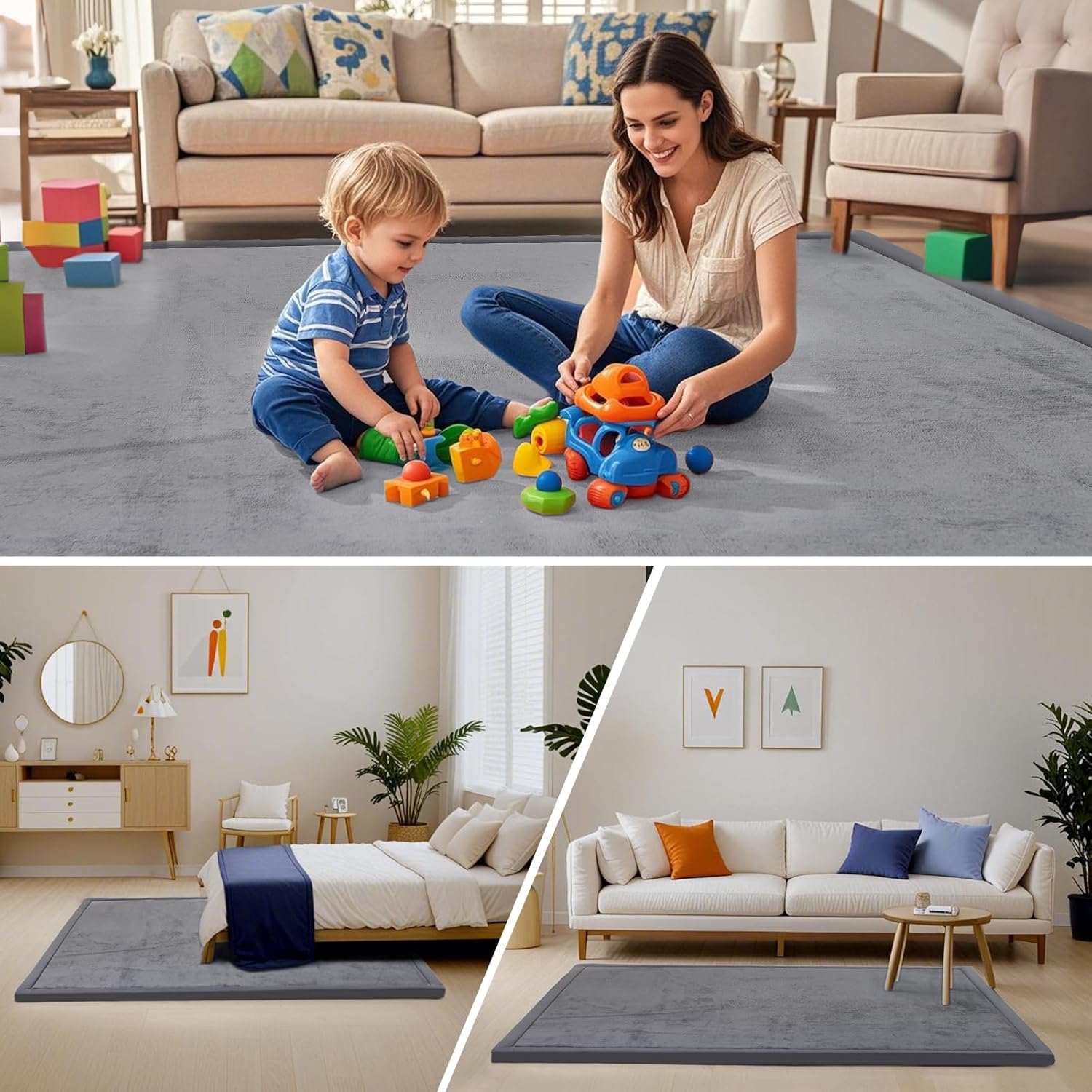 ACOMOPACK Baby Play Mat for Floor,1.3" Thick Memory Foam Area Rug for Living Room,Soft Velvet
