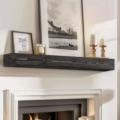48x8x5 Fireplace Mantel - Handcrafted Hollow Rustic Solid Wood Wall Mounted Floating Shelf with
