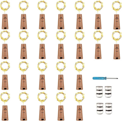YJFWAL 24Pack 20LED Wine Bottle Lights with Cork, Cork Shape Silver Copper Wire Fairy Mini String