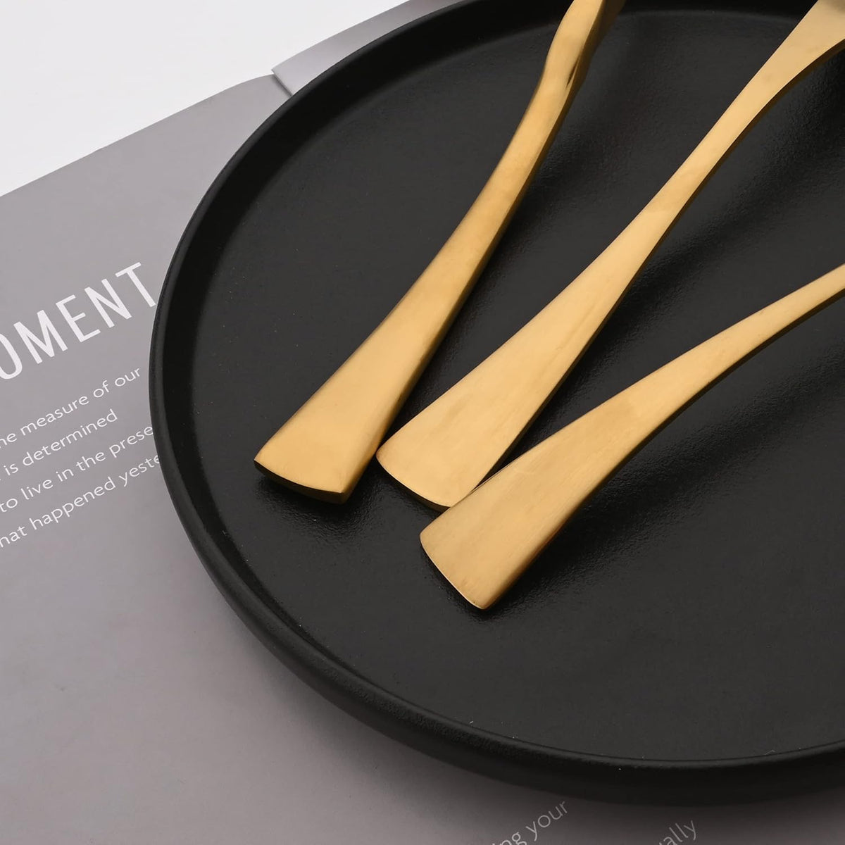 Golden Silverware Set, 6 Pieces 304 Stainless Steel Eating Utensil Set with Gift Box, Include