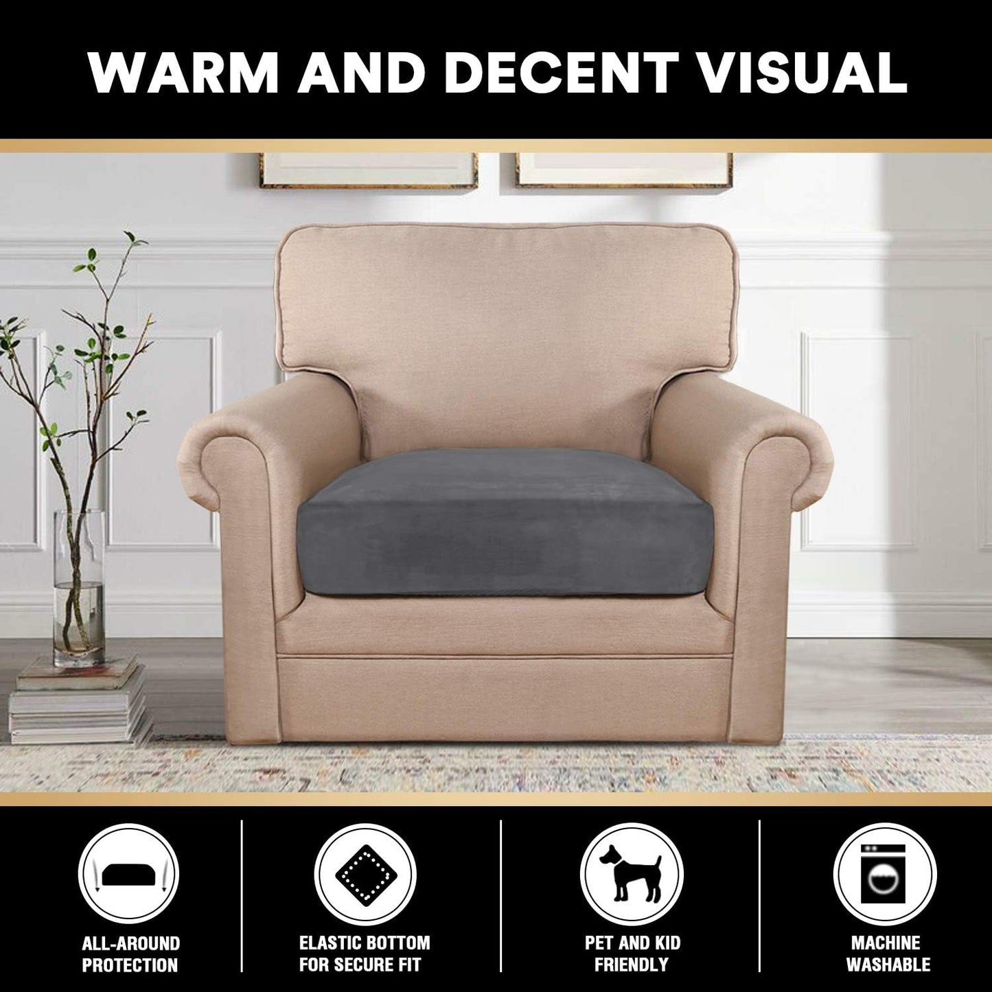 PrinceDeco Velvet Stretch Couch Cushion Cover, Sofa Slip Covers for Cushion Couch Chair Loveseat