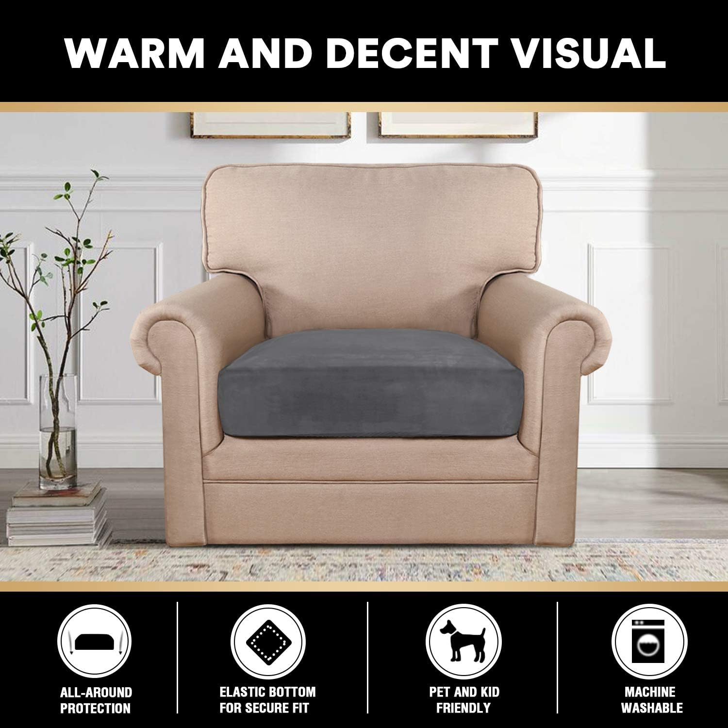 PrinceDeco Velvet Stretch Couch Cushion Cover, Sofa Slip Covers for Cushion Couch Chair Loveseat