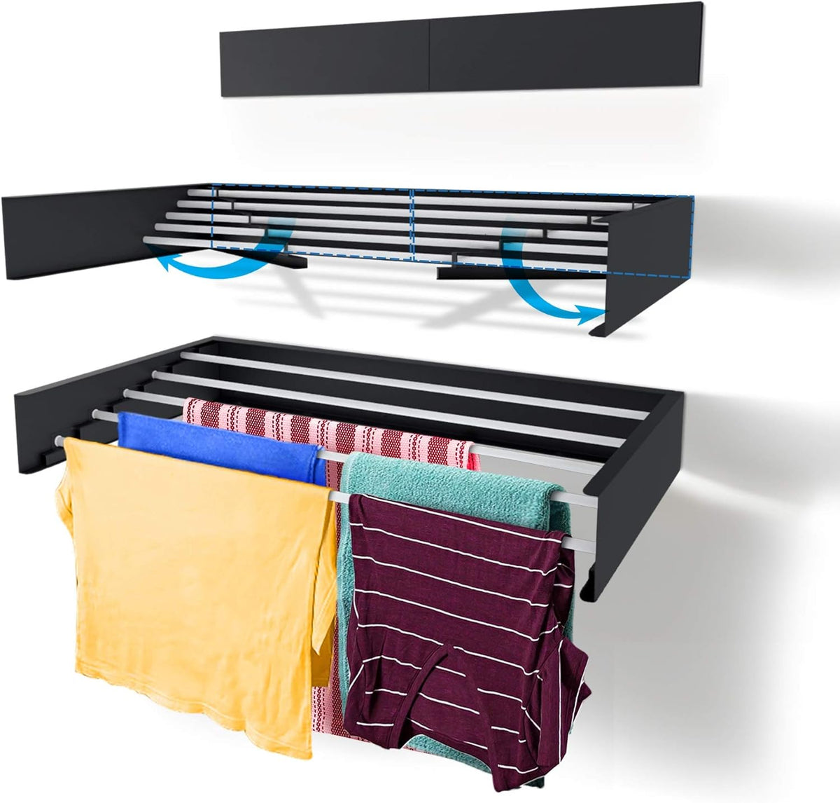 Step Up Laundry Drying Rack (28-INCH Industrial Gray), Wall Mounted, Retractable Clothes Drying