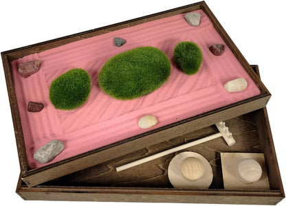 Wooden Stackable Zen Garden | Desert Rose Sand with Rake & Accessories | Minimalist Decor Gift for