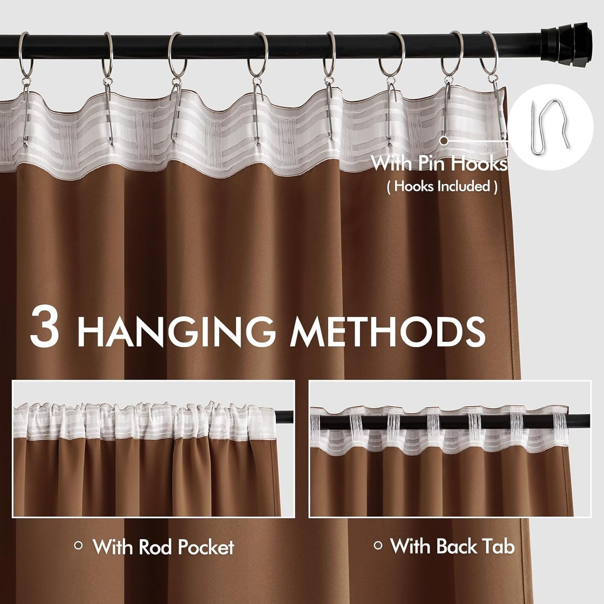 MIULEE Back Tab Blackout Curtains 90 Inch Long 2 Panels Set for Living Room Bedroom, Rod