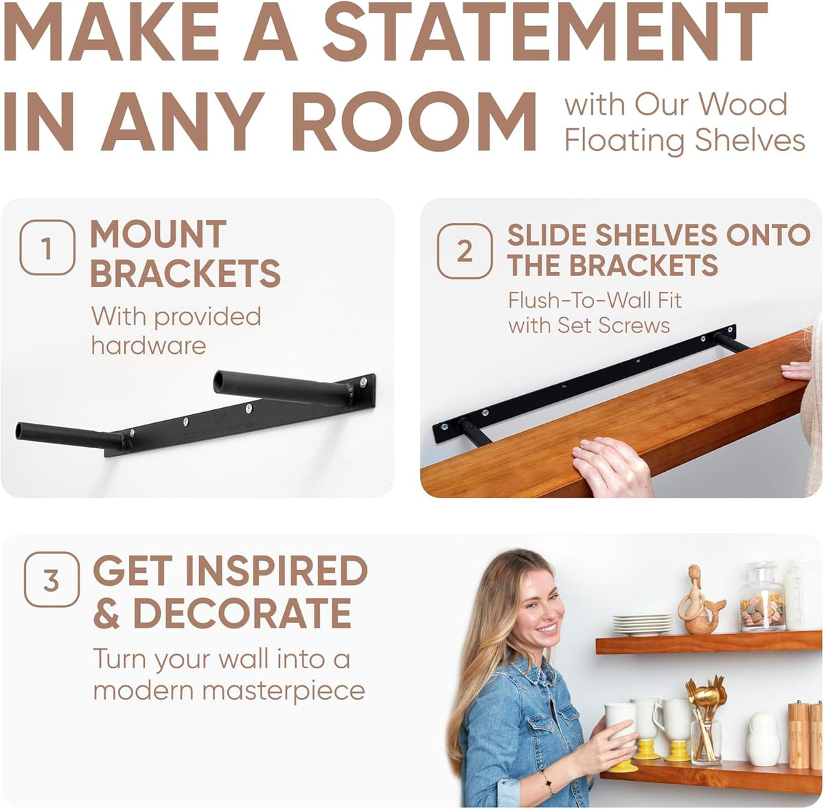 Homeforia Floating 60 inch Oak Shelves, High End Solid Real Wood 60inch Floating Shelf for Wall