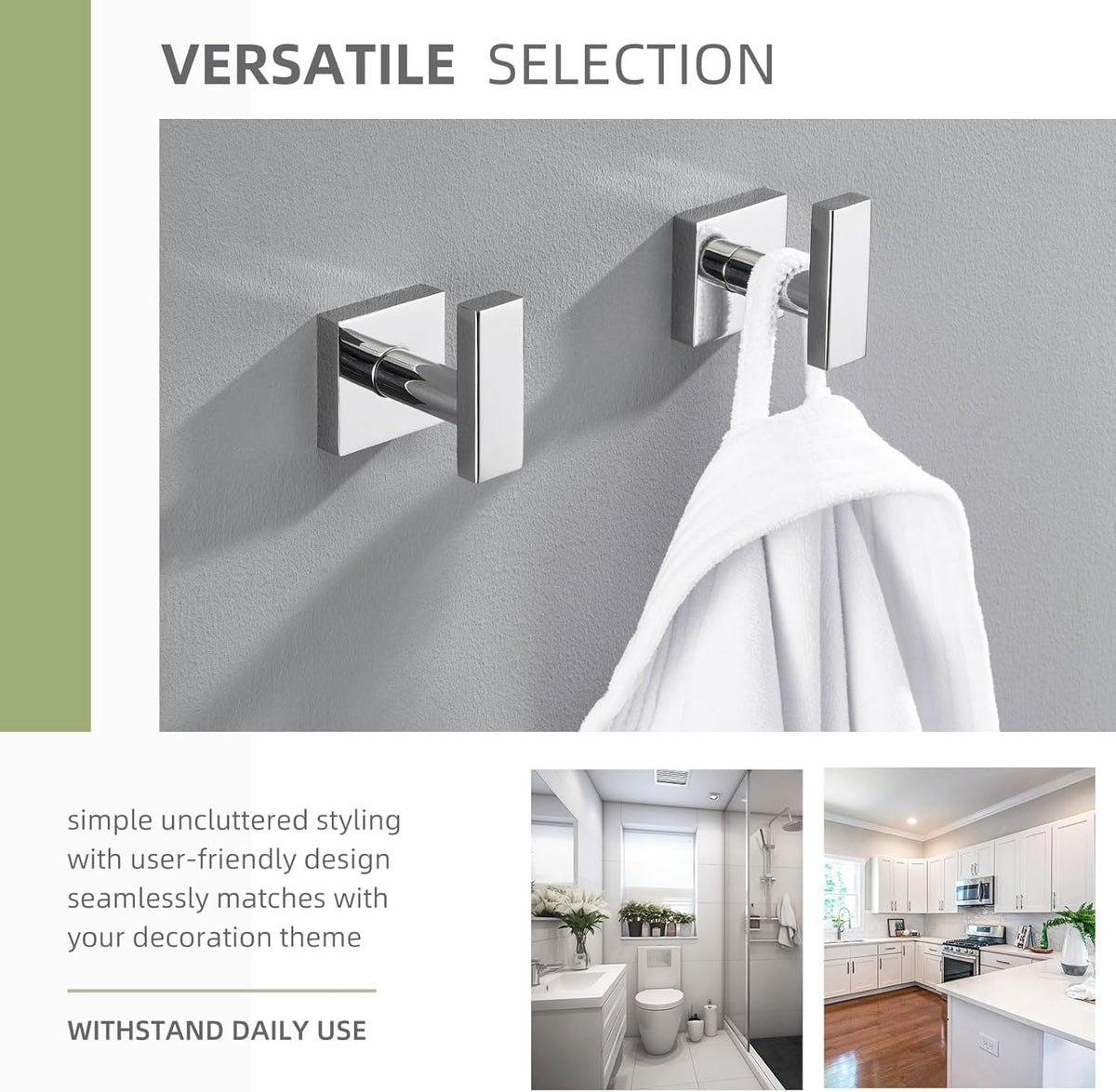 Angle Simple Bath Towel Hook 2 Pack, Stainless Steel Square Robe Coat Holder for Wall, Bathroom