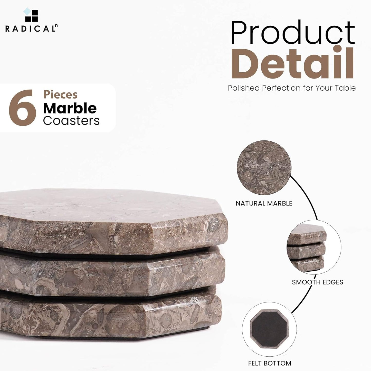 Radicaln Marble Coasters Star 3.5" Inches Oceanic Handmade Elegant Coaster Set of 6 for Drinks
