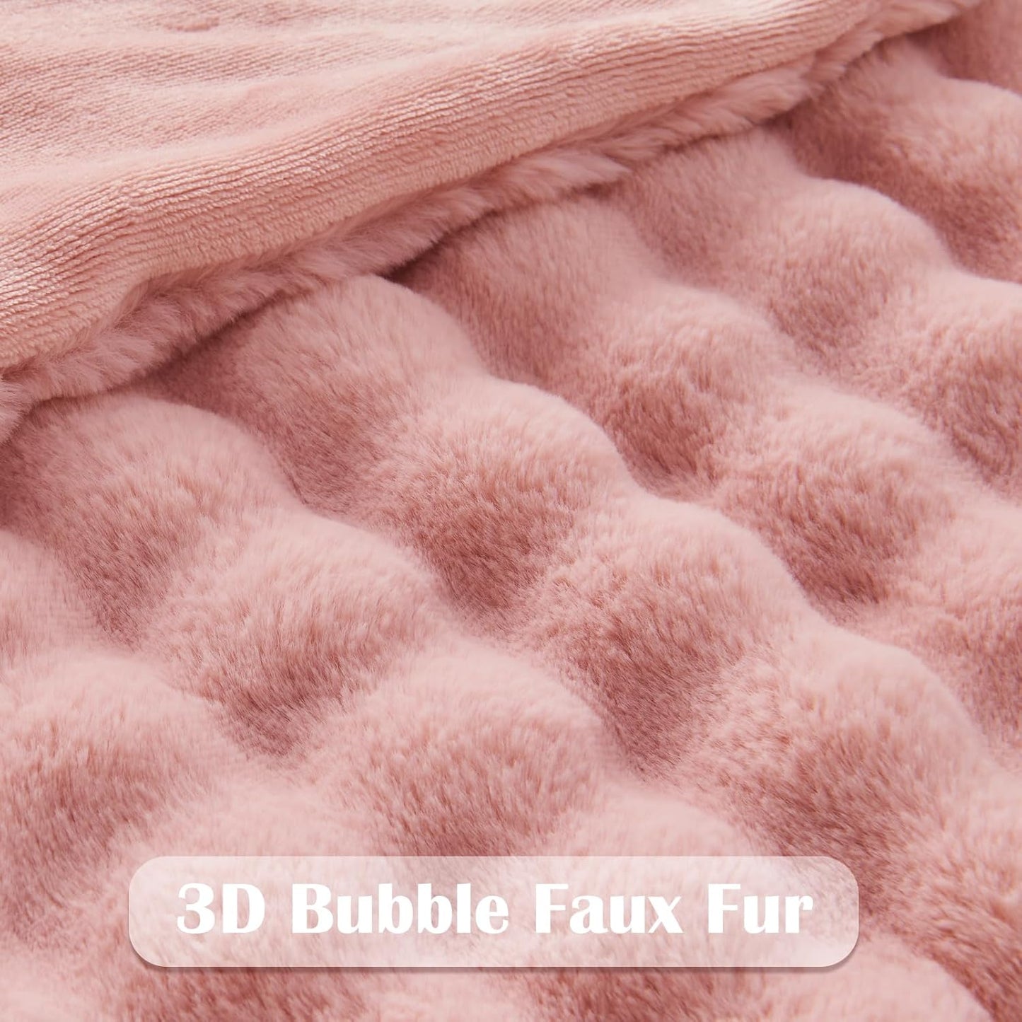 NEWCOSPLAY Faux Fur Twin Blanket Pink Bubble Blanket Thick Warm Soft for Couch Sofa Bed 550GSM