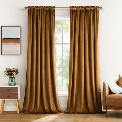 MIULEE Golden Brown Velvet Curtains Thermal Insulated Blackout Curtain Drapes for Bedroom Living