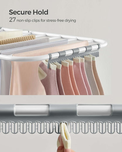 SONGMICS Clothes Drying Rack, with Sock Clips, Metal Laundry Rack, Foldable, Space-Saving