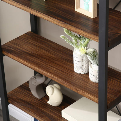 5 Tier Bookcase, Solid Wood Bookshelf Rustic Vintage Industrial Etagere Bookcase, Metal and Wood