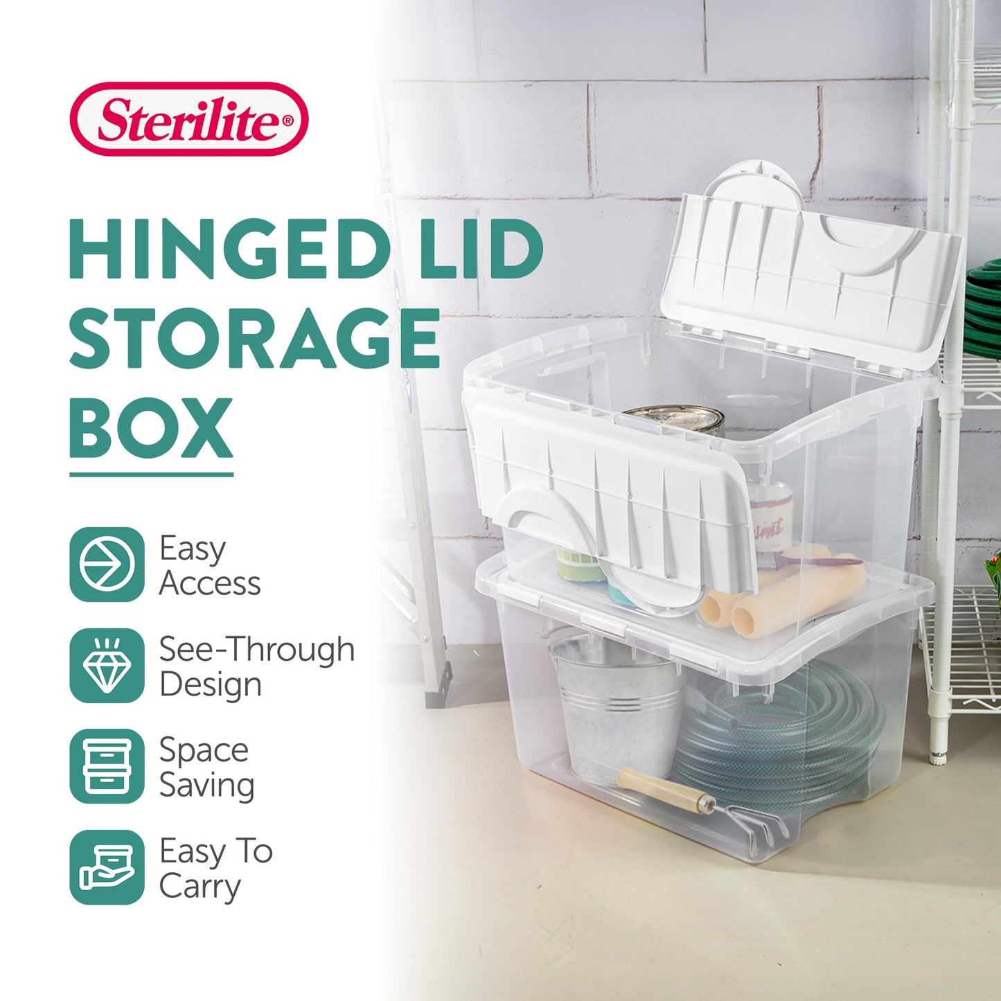 Sterilite 6-Pack Stackable Storage Bin with Lid, Clear Plastic Design, 48 Quart