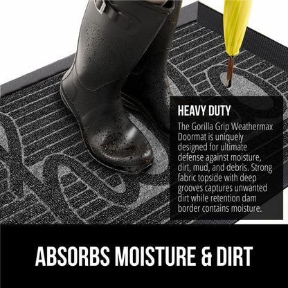 GORILLA GRIP 100% Waterproof All-Season WeatherMax Doormat 35x23, US Designed Natural Rubber, Stain
