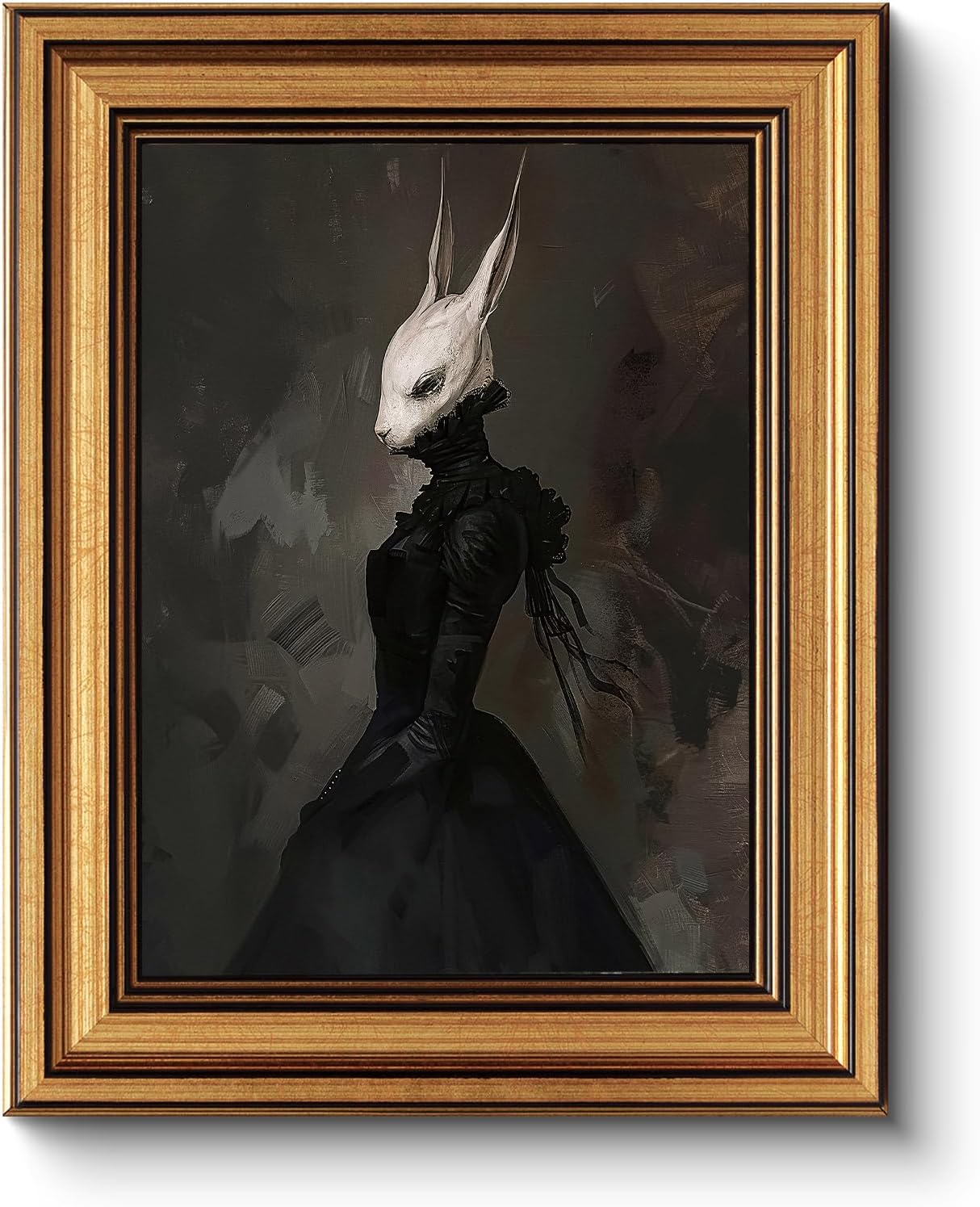 HUARCEY Gold Framed Vintage Wall Art Canvas Prints Gothic Room Decor Vintage Rabbit Lady Wall