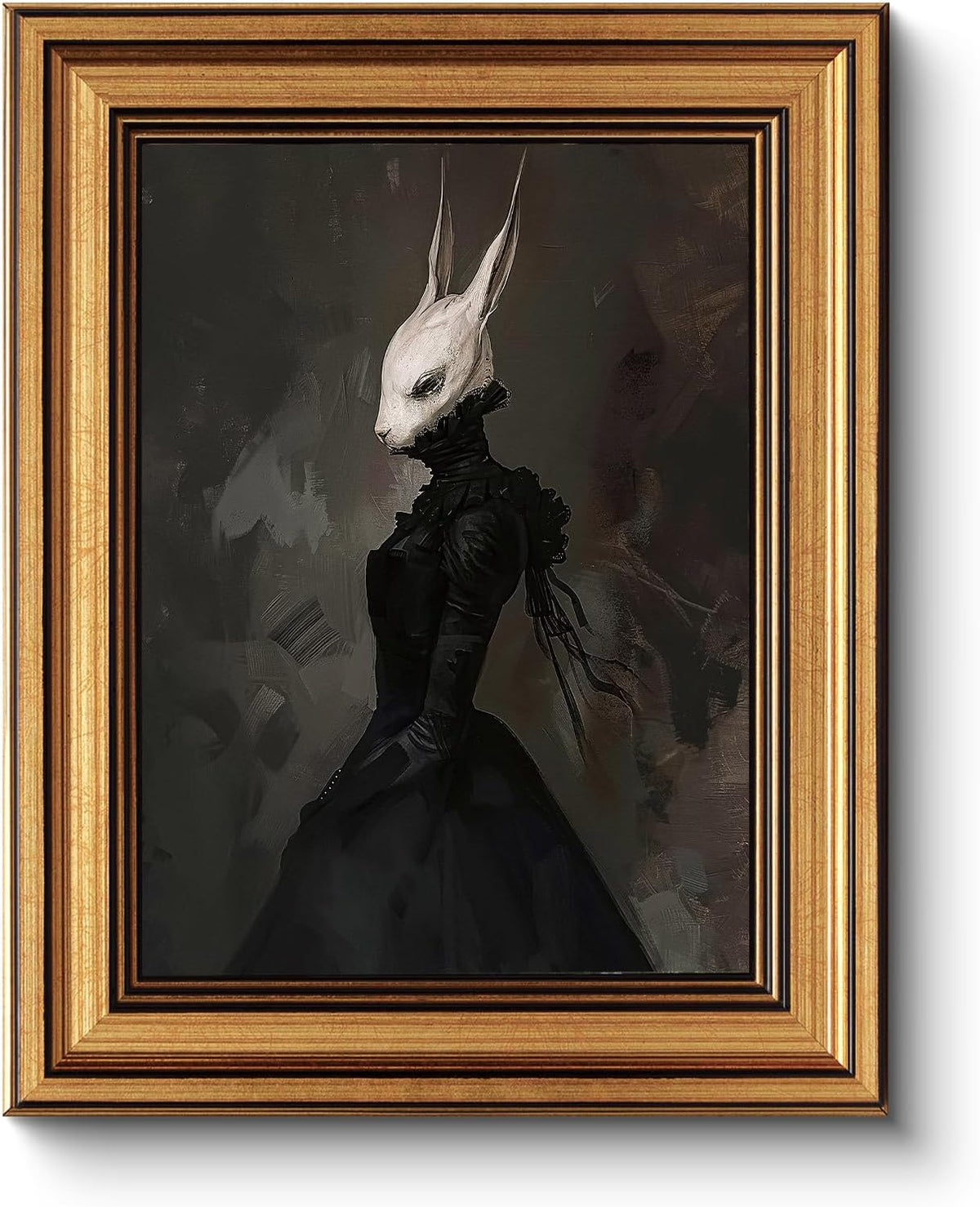 HUARCEY Gold Framed Vintage Wall Art Canvas Prints Gothic Room Decor Vintage Rabbit Lady Wall