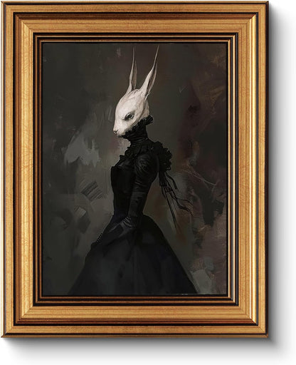 HUARCEY Gold Framed Vintage Wall Art Canvas Prints Gothic Room Decor Vintage Rabbit Lady Wall