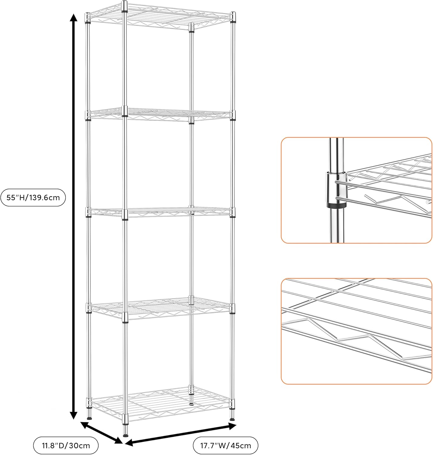5 Tiers Shelf Metal Storage Shelves Wire Rack Closet Organizers with Wheel for Garage Kitchen