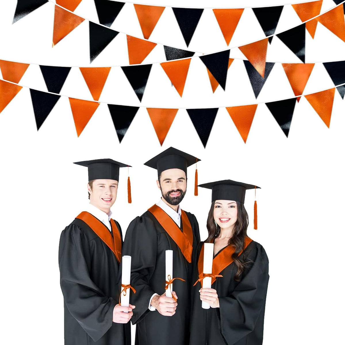 Black Orange Party Decoration Metallic Fabric Triangle Pennant Banner Flag Bunting Garland for