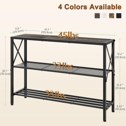 Hoctieon Industrial Console Table, 3 Tier Entryway Table, Hallway Table, Narrow Sofa Table with