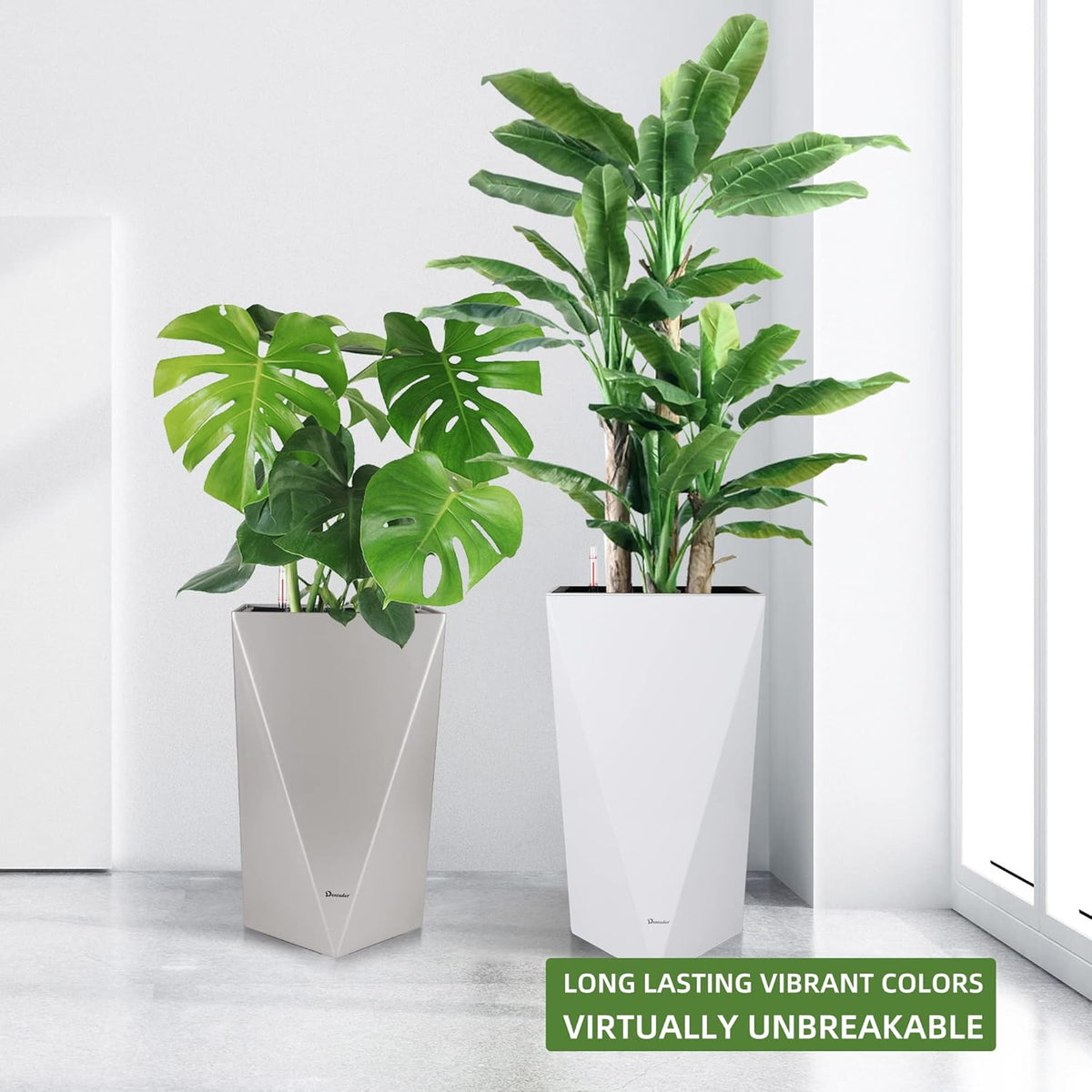 Dexceder 24 Inches Tall Self Watering Planter Diamond High Gloss Indoor Outdoor, Thickened Rhombus
