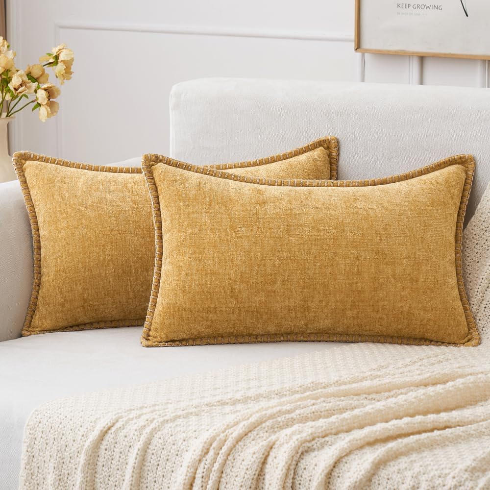 MIULEE Pack of 2 Couch Throw Pillow Covers 12x20 Inch Gold Farmhouse Decorative Pillow Covers with
