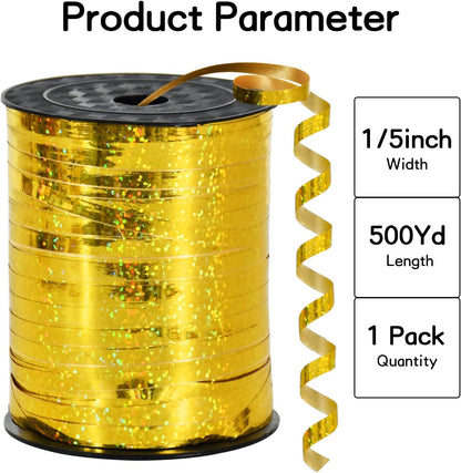 BEISHIDA 500 Yards Gold Crimped Curling Ribbon Shiny Metallic Balloon String Roll Gift Wrapping