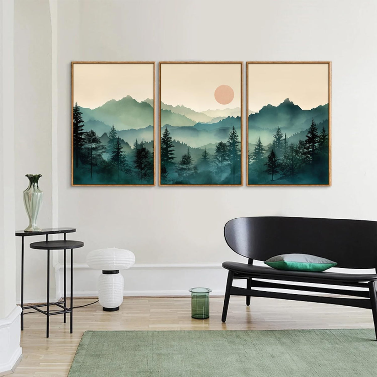 SIGNINART Large Boho Mountain Framed Canvas Wall Art Set, Nature Pine Tree Wall Painting, Abstract