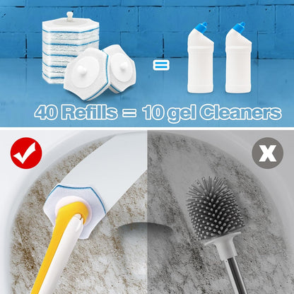 JEHONN Disposable Toilet Brush with 40PCS Wand Cleaner Refills, Wall Mounted Toilet Bowl Brush