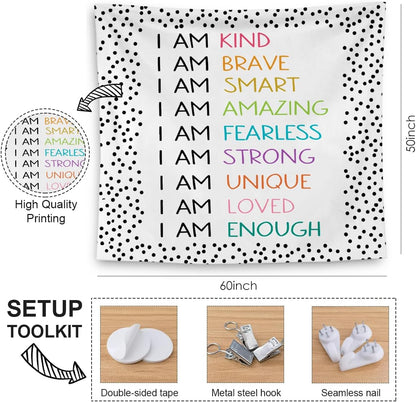 QGFM Positive Affirmations Wall Decor, I am Kind Brave Smart Inspirational Tapestry Wall Hanging