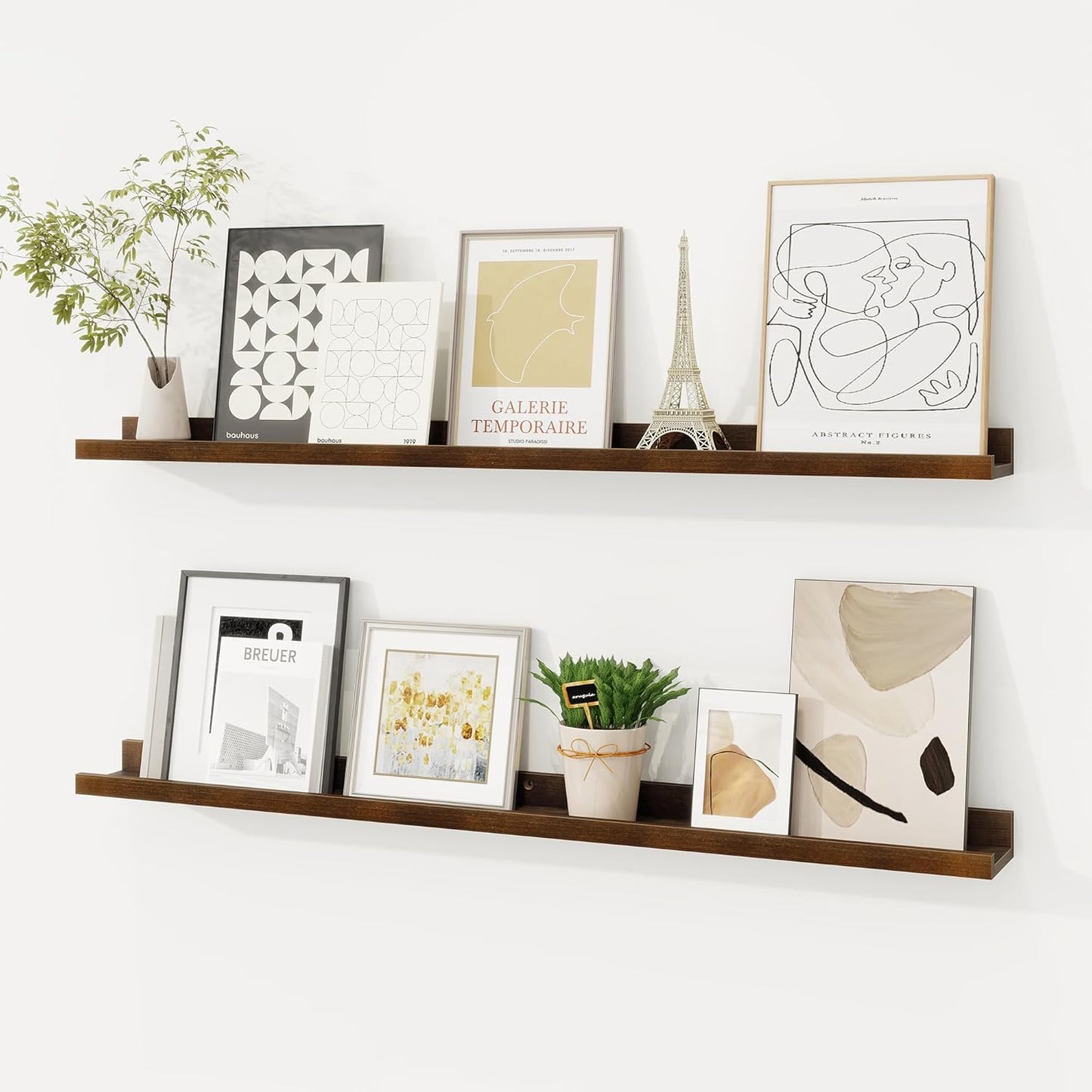 Picture Ledge Shelf, Solid Pine Wood Floating Shelves Set of 2, 36 Inches Nursery Book Shelves for
