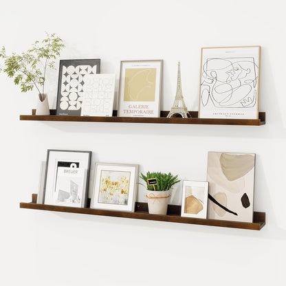 Picture Ledge Shelf, Solid Pine Wood Floating Shelves Set of 2, 36 Inches Nursery Book Shelves for