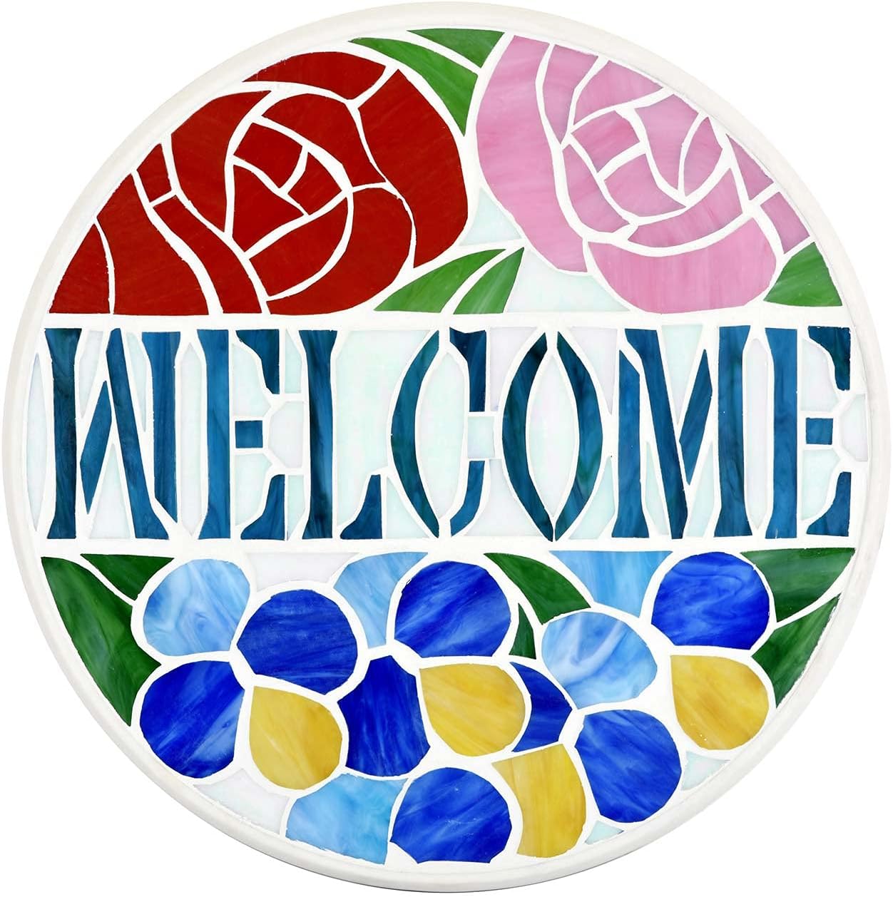 Bieye MSS002 Rose Flowers Tiffany Style Stained Glass Mosaic Decorative Stepping Stone for Garden