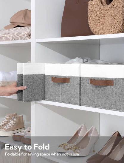 StorageWorks Storage Baskets for Shelves, Foldable Fabric Closet Storage Bins with Handles, Fabric