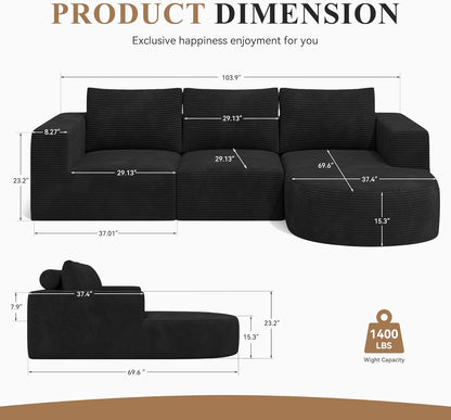 Modular Sectional Sofa with L-Shape Chaise,Cloud Sectional Modern Sleeper Couch with Deep